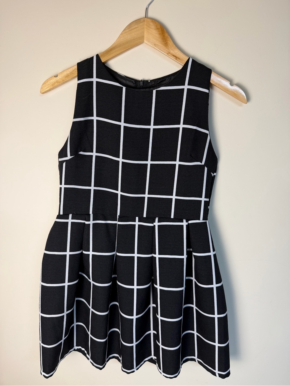Black and White Windowpane Sleeveless Fit & Flare Dress